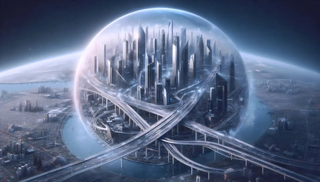A city inside a giant glass orb, AI generated imageの写真素材