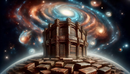 A floating library in the cosmos, AI generated imageの写真素材