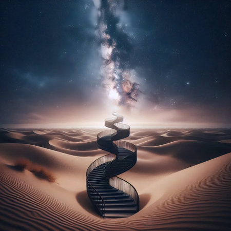 A staircase to nowhere in the desert, AI generated imageの写真素材