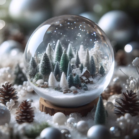 A snow globe containing an entire forest, AI generated imageの写真素材