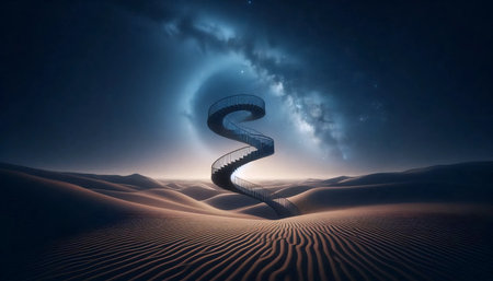 A staircase to nowhere in the desert, AI generated imageの写真素材