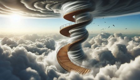 A staircase wrapping around a tornado, AI generated image
