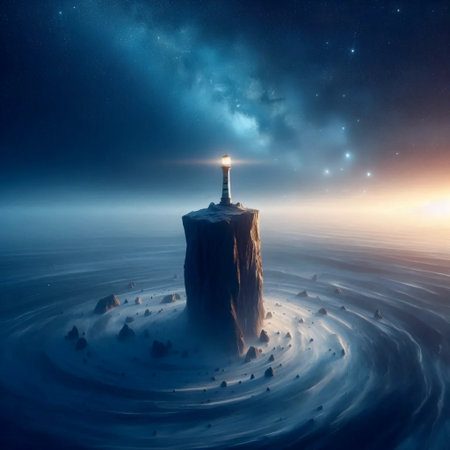 A lighthouse on a floating island, AI generated imageの写真素材