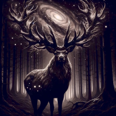 A deer with galaxy antlers, AI generated imageの写真素材