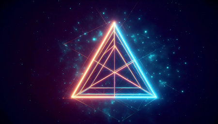 A floating impossible triangle in space, AI generated imageの写真素材