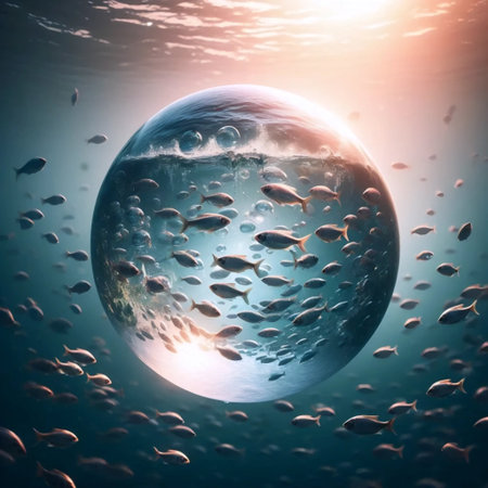 A gravity-defying water sphere, AI generated image