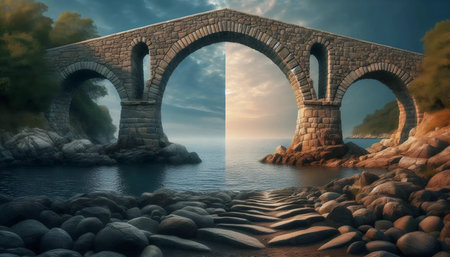 A paradoxical endless bridge, AI generated image