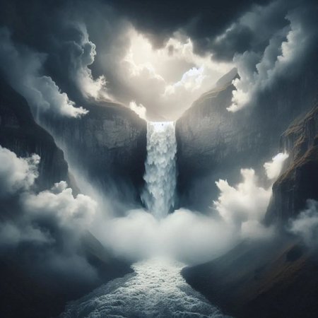 A waterfall flowing upwards, AI generated imageの写真素材