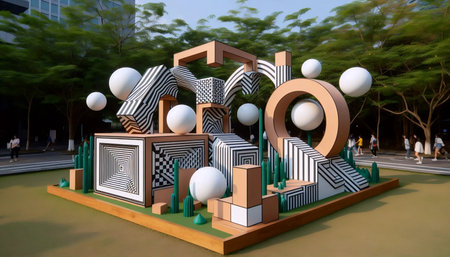 A dimensionally ambiguous sculpture park, AI generated image
