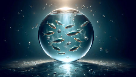 A gravity-defying water sphere, AI generated imageの写真素材