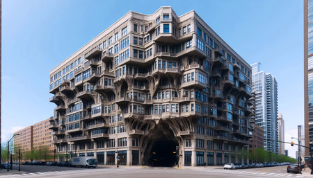 An ambivalent architectural facade, AI generated image