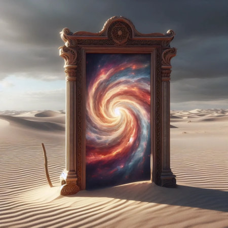 A doorway to another dimension in a desert, AI generated imageの写真素材
