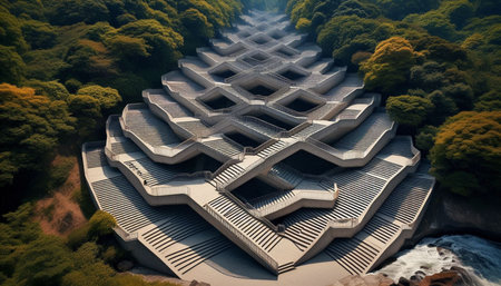 A dimensionally ambiguous staircase, AI generated image