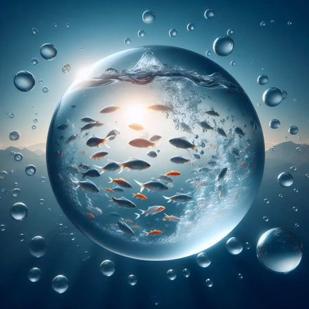 A gravity-defying water sphere, AI generated imageの写真素材