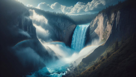 A waterfall flowing into the sky, AI generated image