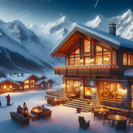 A ski-in ski-out mountain resort, Ai generated image