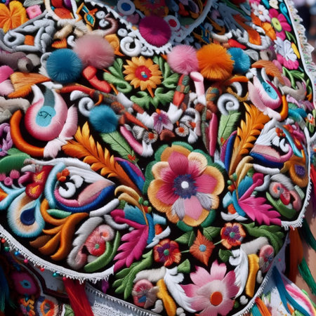 Close-up of embroidered Puebla dress details, Ai generated imageの写真素材