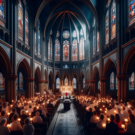 A candlelit Christmas Eve service, Ai generated image