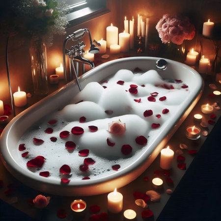 A candlelit bubble bath, Ai generated imageの写真素材