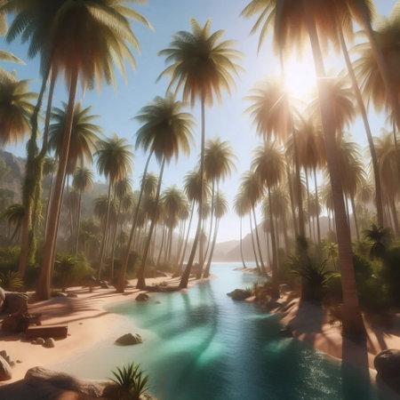 A desert oasis with palm trees, Ai generated imageの写真素材