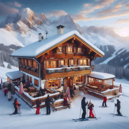 A ski-in ski-out mountain resort, Ai generated image