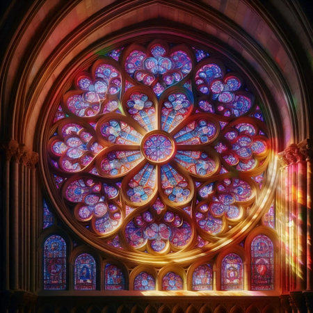 Notre-Dame stained glass detail, Ai generated imageの写真素材