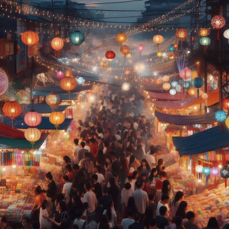 Vibrant festival shopping sceneの写真素材