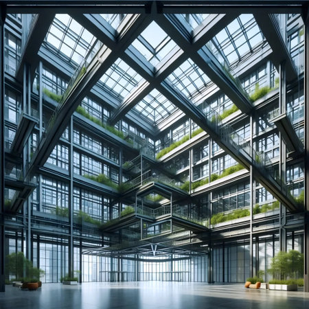 Corporate lobby daylight shot, Ai generated image