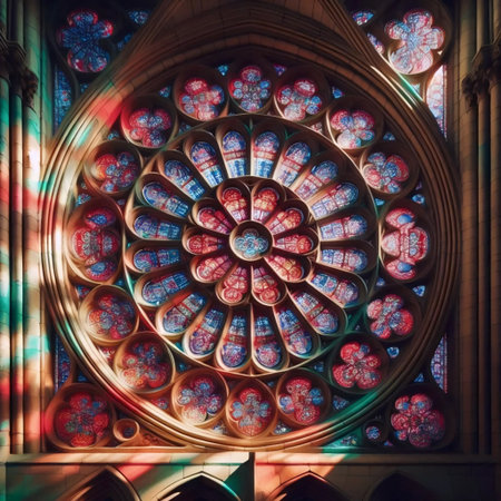 Notre-Dame stained glass detail, Ai generated imageの写真素材
