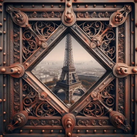Iron lattice close-up, Ai generated imageの写真素材