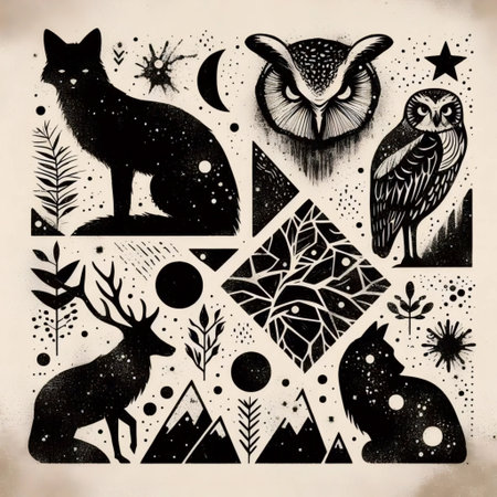 Hand-drawn square animal illustrations, Ai generated imageの写真素材