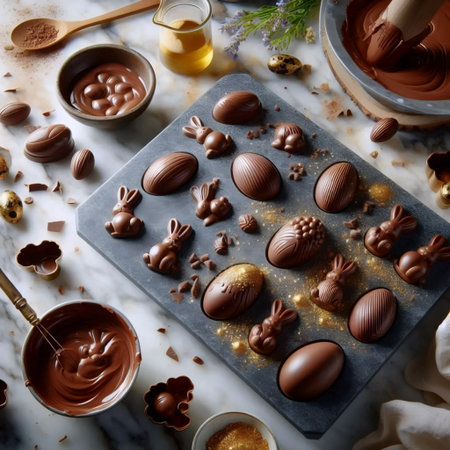 Artisan Easter chocolates being prepared, Ai generated imageの写真素材