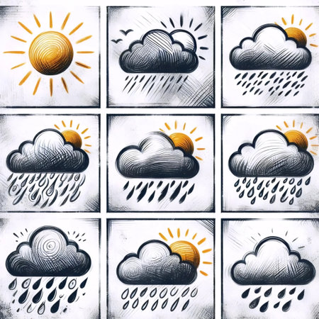 Hand-drawn square weather illustration, Ai generated imageの写真素材
