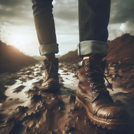 Refugee journey concept, Ai generated imageの写真素材