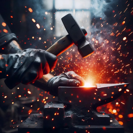 A blacksmiths hands at forge, Ai generated image