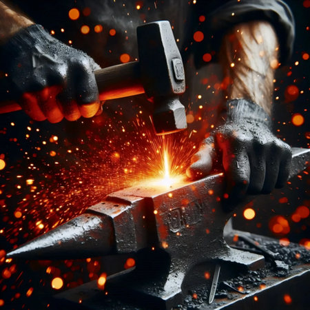 A blacksmiths hands at forge, Ai generated image