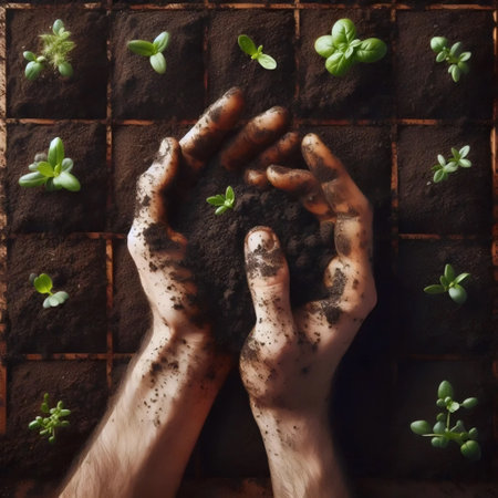 A gardeners soil-covered hands, Ai generated imageの写真素材