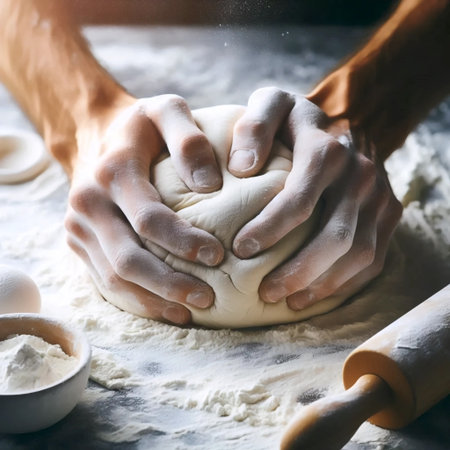 A bakers flour-dusted hands, Ai generated image