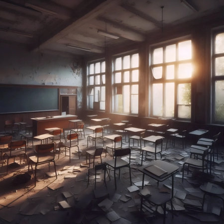 Empty classroom during pandemic, Ai generated imageの写真素材