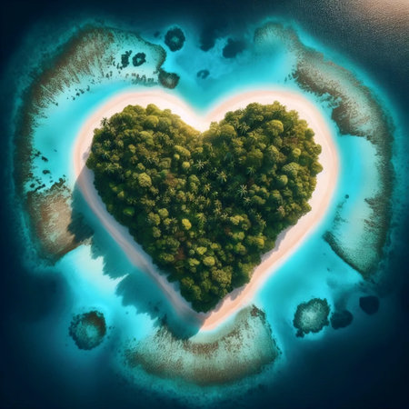 Heart-shaped island, Ai generated imageの写真素材