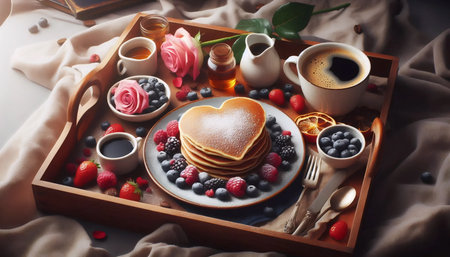 Breakfast in bed, Ai generated imageの写真素材