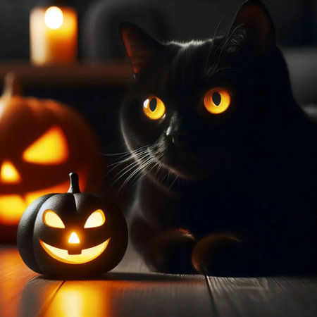 Black cat on Halloween, Ai generated imageの写真素材