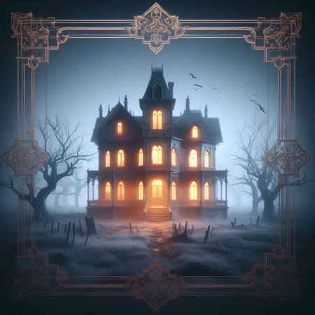 Spooky haunted house, Ai generated imageの写真素材