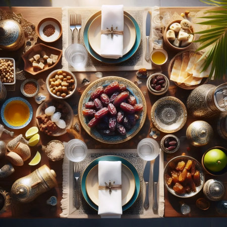 Iftar table spread, Ai generated imageの写真素材