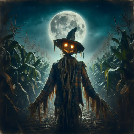 Scary scarecrow at night, Ai generated imageの写真素材