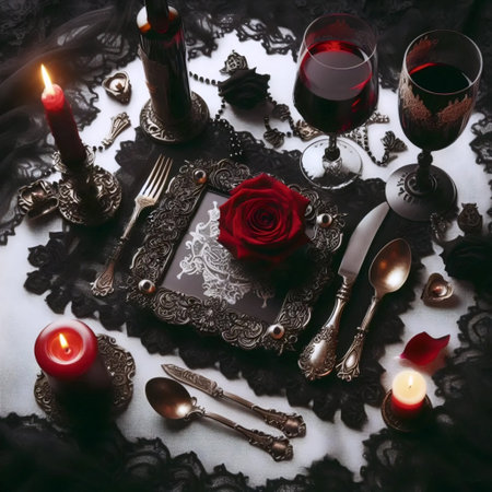 Vampires dinner table, Ai generated imageの写真素材