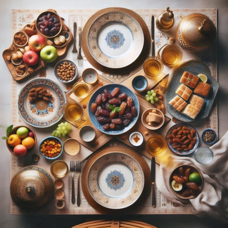 Iftar table spread, Ai generated imageの写真素材