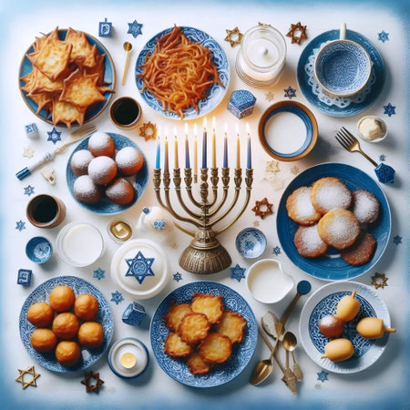 Hanukkah table setting, Ai generated imageの写真素材