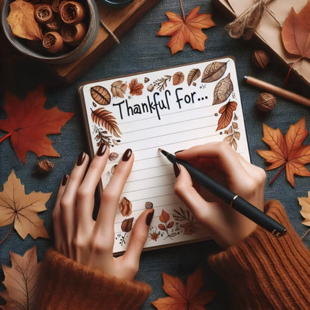 Grateful hands journaling, Ai generated imageの写真素材