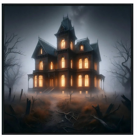 Spooky haunted house, Ai generated imageの写真素材